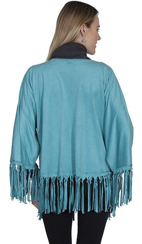 Microfiber Fringe Wrap Turq Cardigan