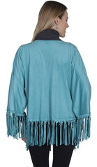 Microfiber Fringe Wrap Turq Cardigan