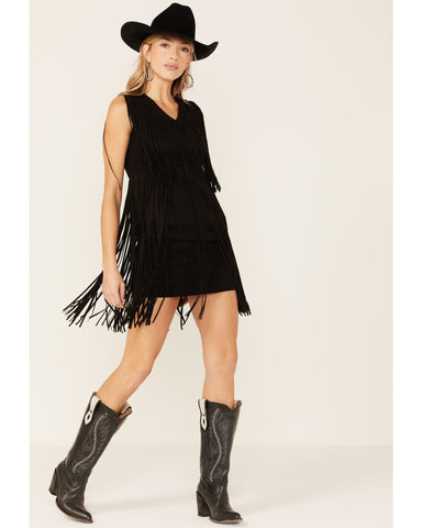 SUEDE FRINGED DRESS-Vocal Apparel