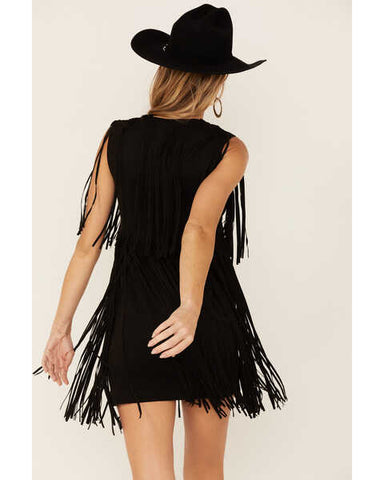 SUEDE FRINGED DRESS-Vocal Apparel