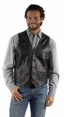MN NAVY LEATHER VEST