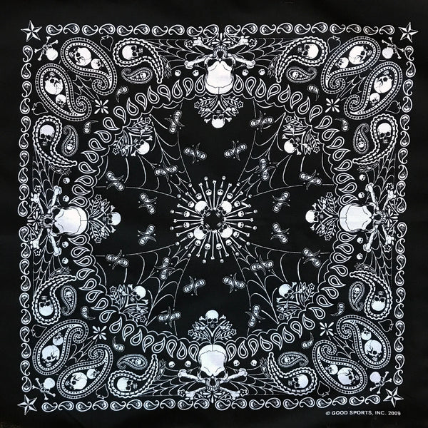 COTTON BANDANA BLK SKULL 4133