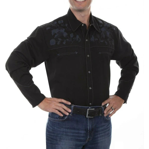 Men's Rose Embroidered Straight Shirt