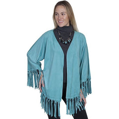 Microfiber Fringe Wrap Turq Cardigan