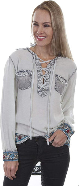 L/S Lace Up Blouse