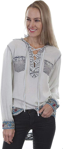 L/S Lace Up Blouse