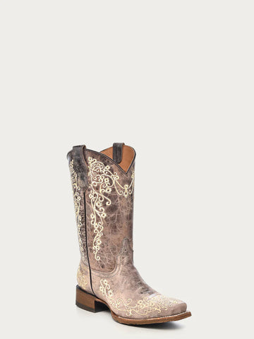 LD BROWN/BONE EMB. SQ TOE 2980