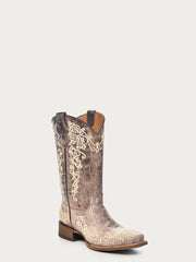 LD BROWN/BONE EMB. SQ TOE 2980