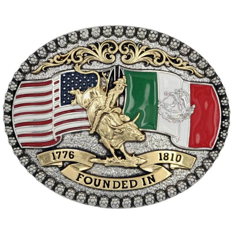 US MEX FLAG BELT BUCKLE   958