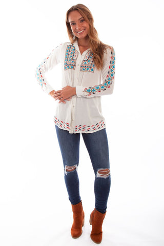 Button Front Emb Shirt