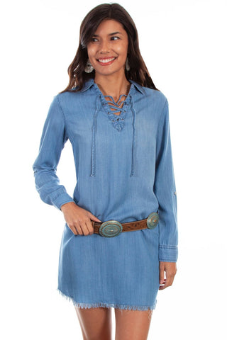 Denim Tie Neck Dress