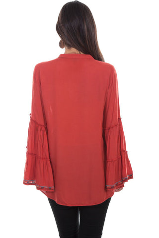 Emb. Vneck Tunic With D Red Blouse