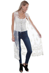 Ivory Long Sleeve Lace Duster Vest Shawl