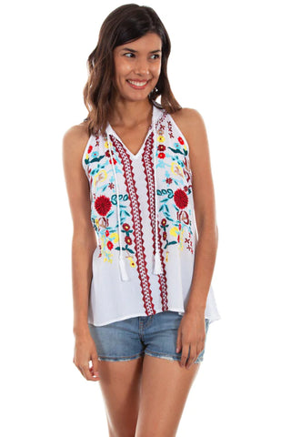 Tie Front Emb.R White Shirt