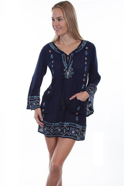 Navy Emb. Tunic Dress