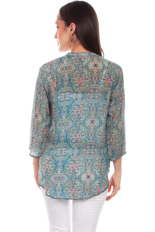 Button Up Print Blouse