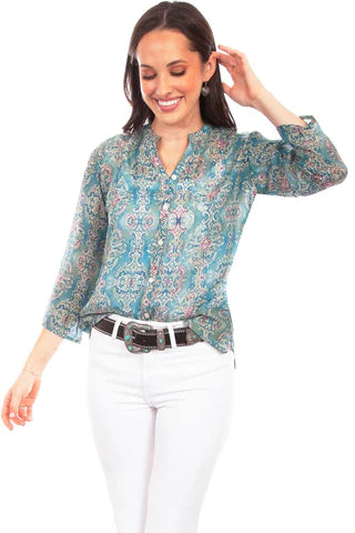 Button Up Print Blouse