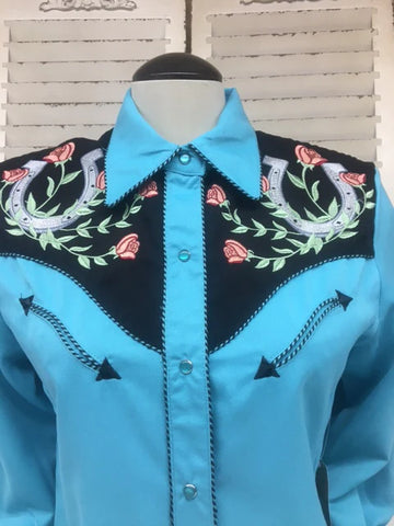 Horse Shoe Emb. Turq Shirt