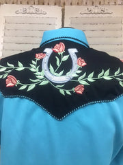 Horse Shoe Emb. Turq Shirt