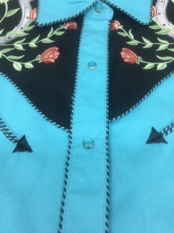 Horse Shoe Emb. Turq Shirt