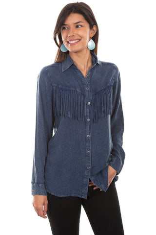L/S Button Up Fringe Blouse
