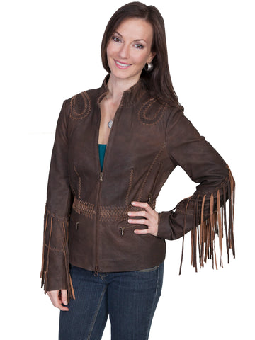 Jacket Brn Sleevew/Fringe Jacket