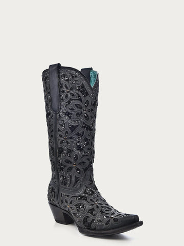 LD BLK INLAY EMB. STUDS 3752