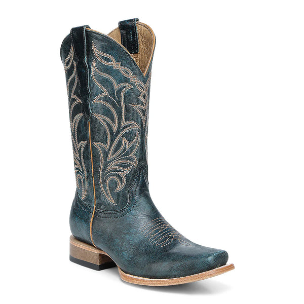 LD NAVY BLE EMB. SQ TOE 6319