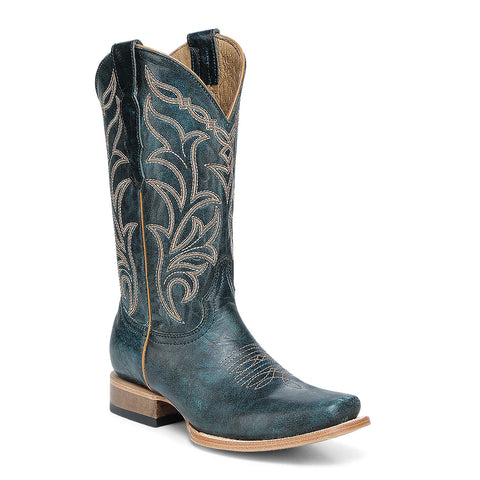 LD NAVY BLE EMB. SQ TOE 6319