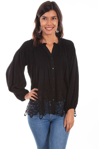 Lace Button Up Blouse With Smocking Blouse