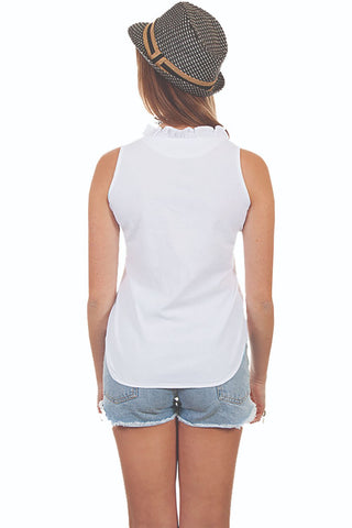 Sleeveless Tie White Blouse