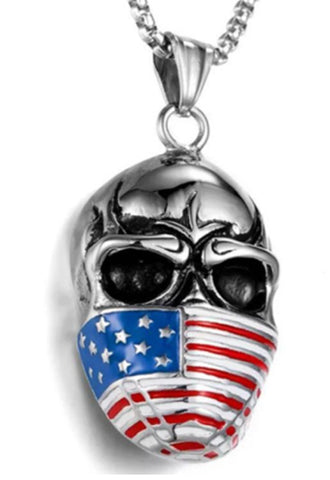 BIG SKULL, USA FLAG NECKLACE, CH2562