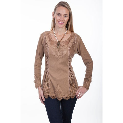 Lace Front Blouse Beige Blouse