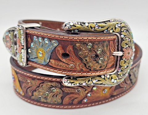 Leather Tan Bling Belt Belts