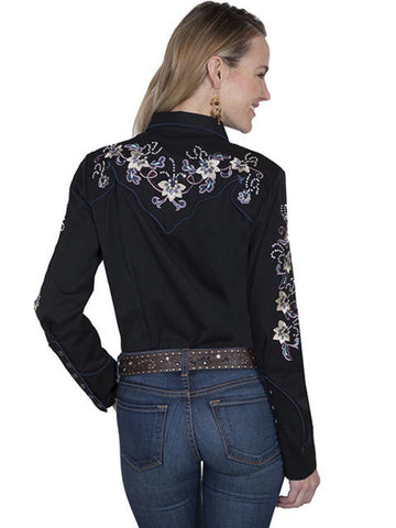 Emb. Flowers Blk Shirt