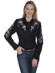 Emb. Flowers Blk Shirt