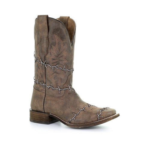 Brown Woven Square Toe Boots 3532